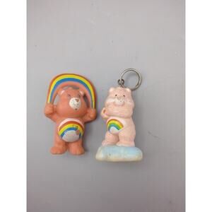 Care bear 1983 Cheer Bear Plastic PVC Figurine Clouds Rainbow Lot Of 2